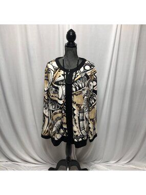 Alfred Dunner Cardigan Womens Size 24W Abstract Black Beige Zippered Sweater
